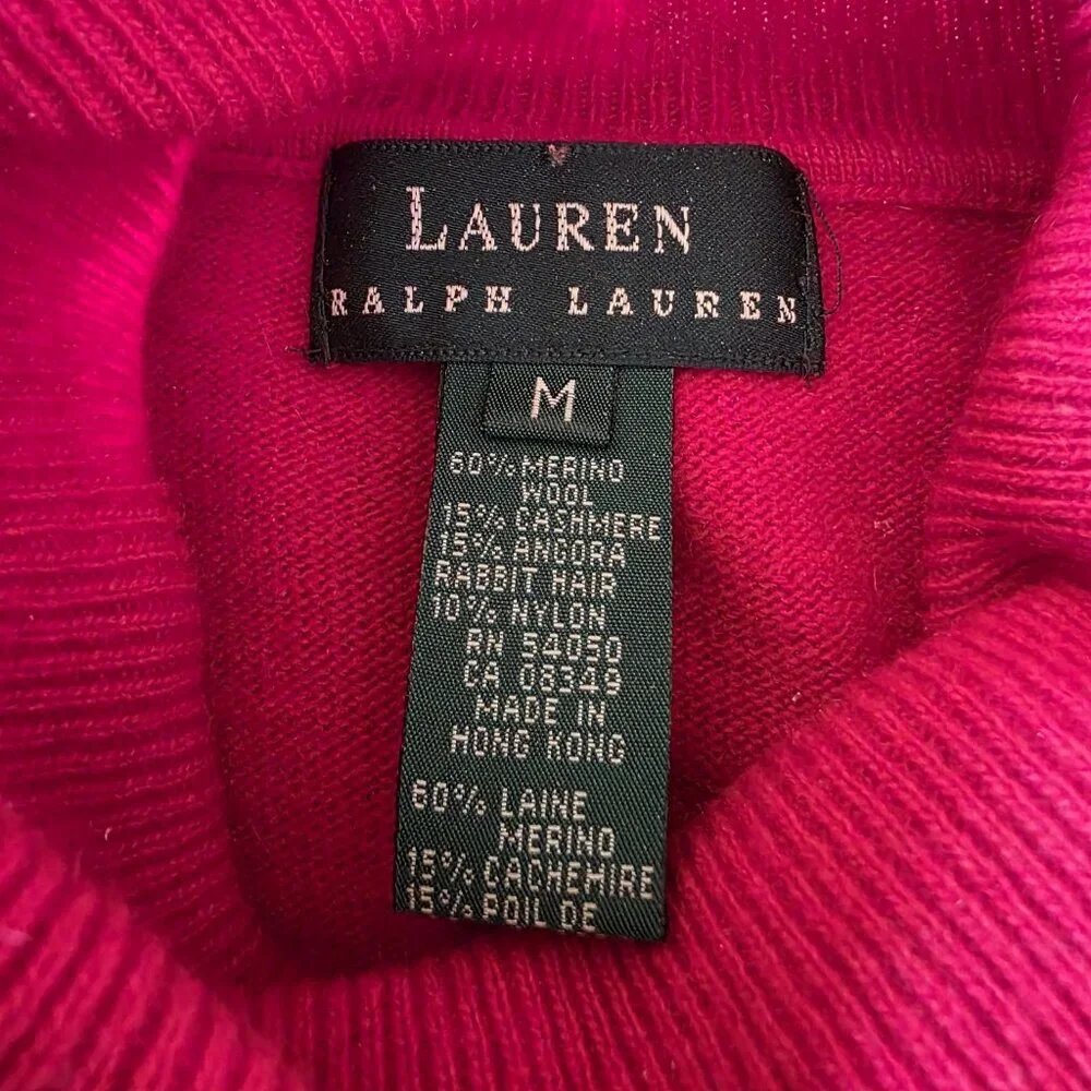 Ralph Lauren Red Cashmere Merino Angora Wool Turtleneck Sweater M
